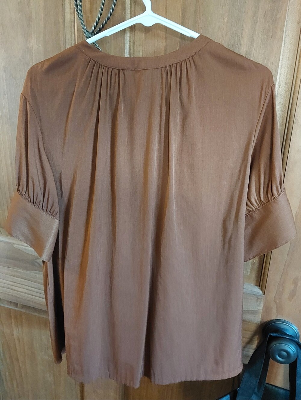 Worthington Brown Short-Sleeve Gathered-Neck Blouse